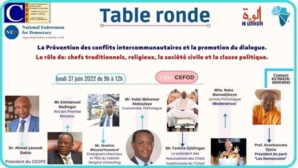 Conflits communautaires, une table ronde au Tchad le 27 juin Conflits communautaires, une table ronde au Tchad le 27 juin