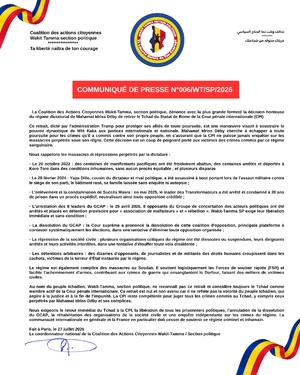 Wakit-Tamma dénonce le retrait du Tchad de la CPI Wakit-Tamma dénonce le retrait du Tchad de la CPI