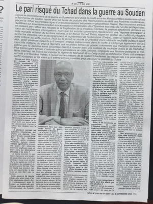 "Je me demande, franchement, s'il n'est pas déjà trop tard" Dr. Ahmat Yacoub Dabio, Interview accordée au journal N’Djaména Hebdo