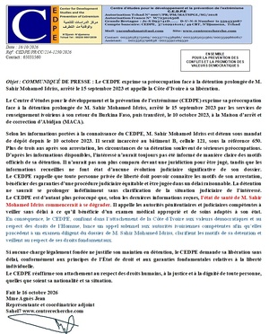 Le CEDPE appelle à la libération de Sahir Mohamed Idriss, détenu depuis septembre 2023 en Côte d’Ivoire