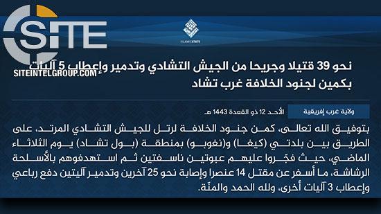 L'Etat islamique déclare avoir tendu une embuscade à l'armée tchadienne (Sahel7 Média)