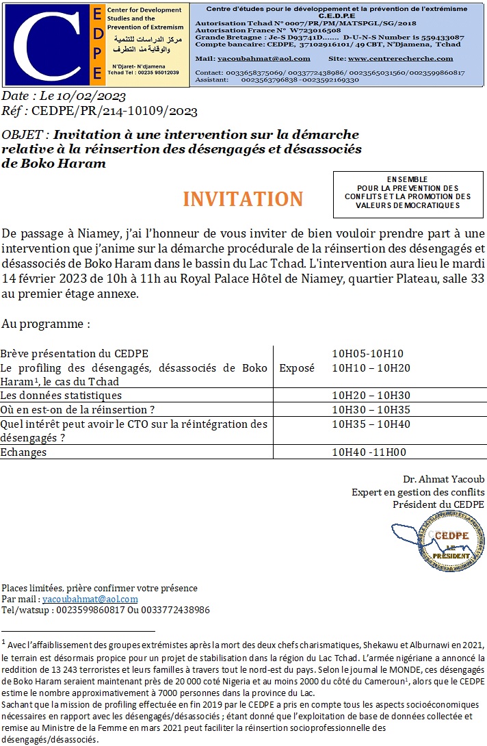 Niamey/ La réinsertion des désengagés de BH au cœur d'un débat le 14 février