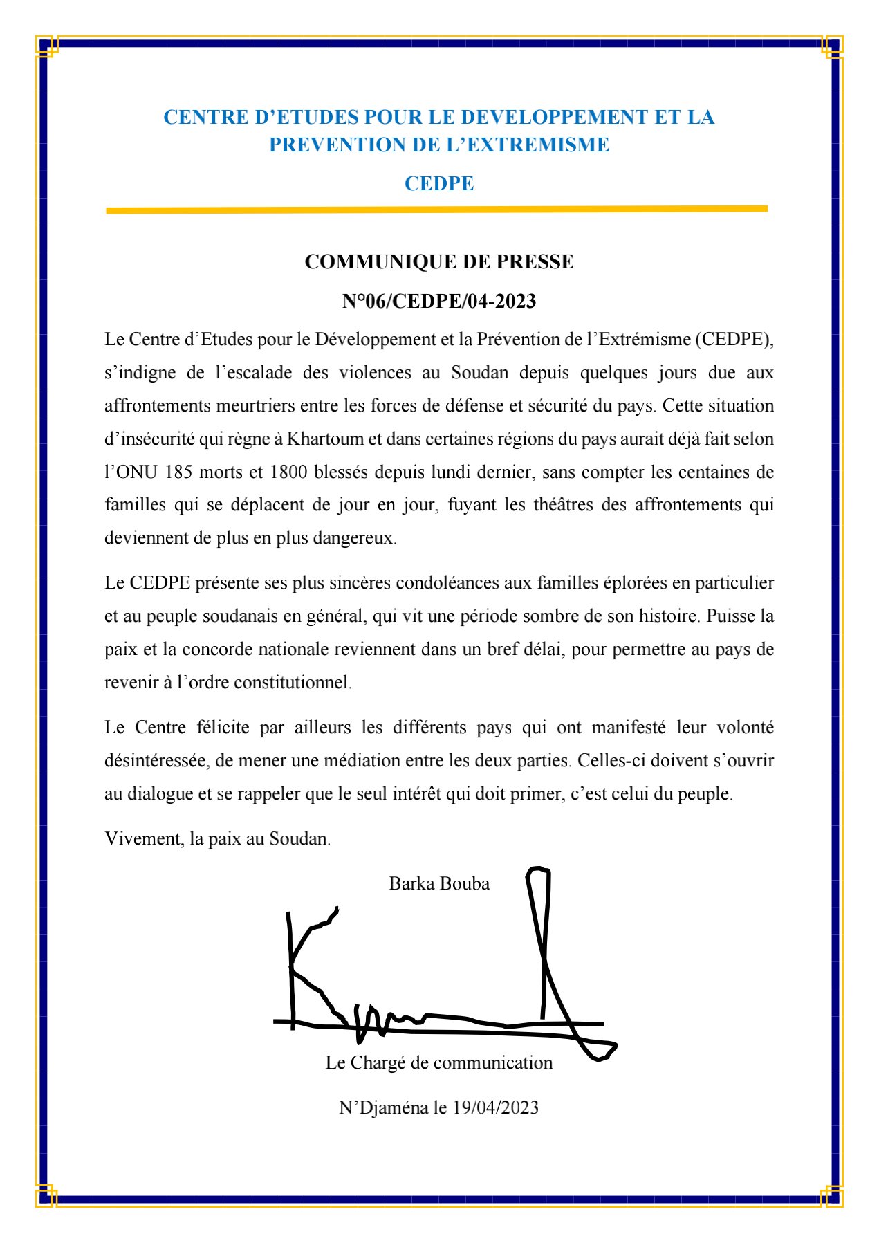 Guerre au Soudan : le CEDPE demande un retour au calme