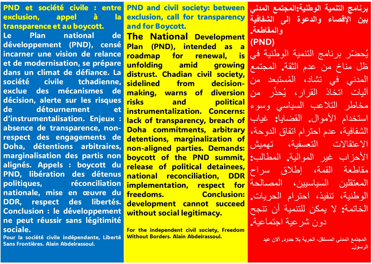 Tchad: PND et société civile, entre exclusion, appel à la transparence et au Boycott.