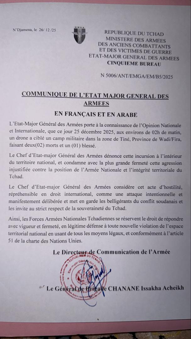 Mort de 2 soldats tchadiens - L'armée soudanaise et la milice de FSR se renvoient la balle