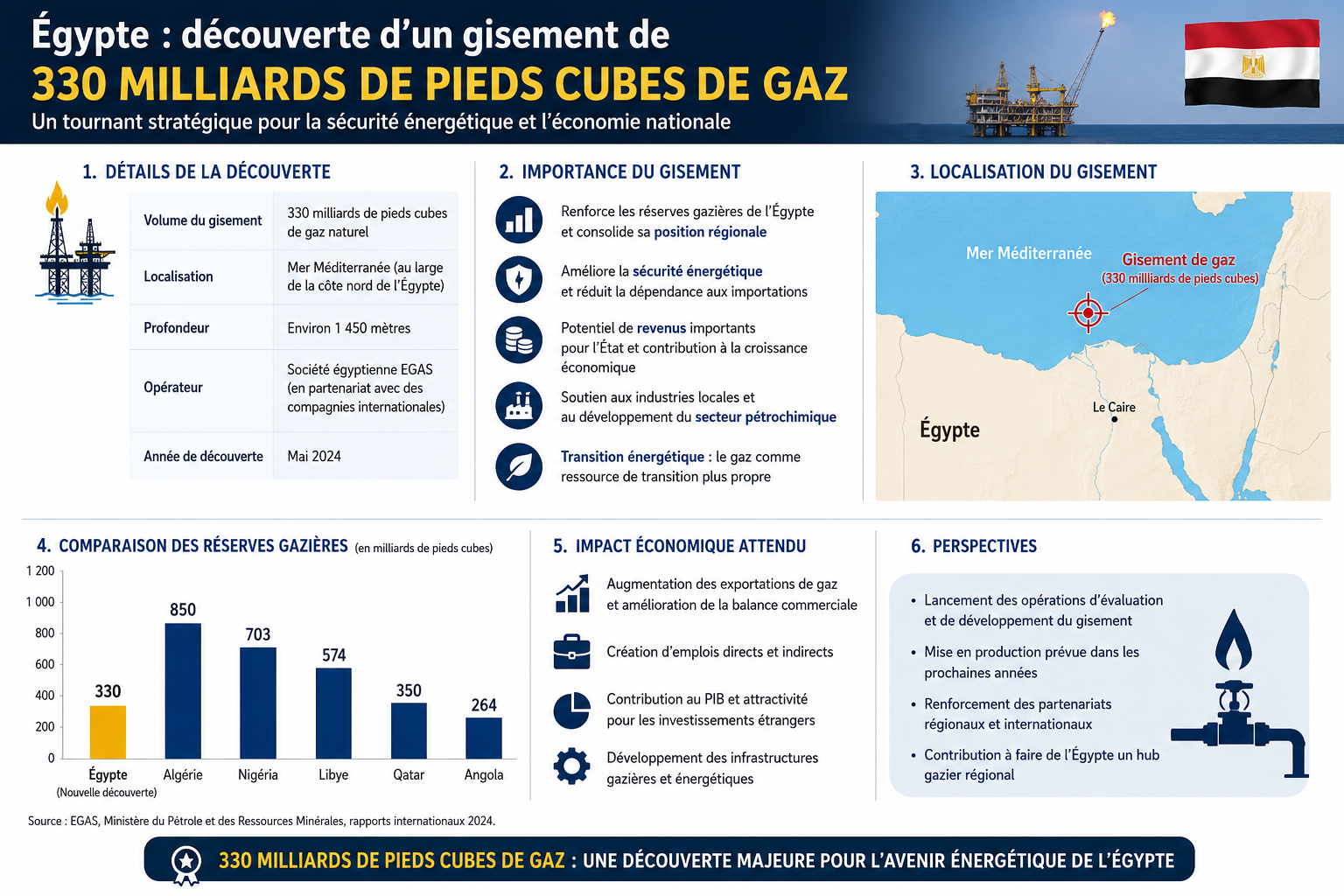 L'Égypte annonce la découverte d'un gisement de 330 milliards de pieds cubes de gaz
