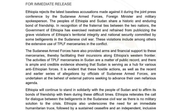 L'Éthiopie reconnaît son implication et accuse le Soudan de soutenir les tigray