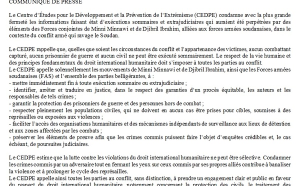 Le CEDPE condamne fermement les exécutions sommaires et extrajudiciaires au Soudan