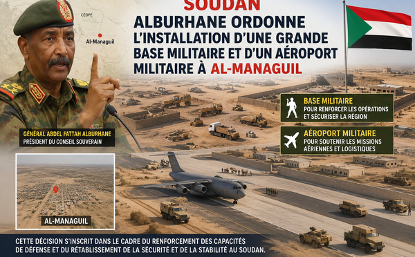 Soudan, Alburhane ordonne l'Installation d’une grande base militaire et d’un aéroport militaire à Al-Managuil