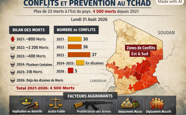 Au Tchad, plus de 23 morts à l'est du pays (4 500 morts depuis 2021 - agences internationales).