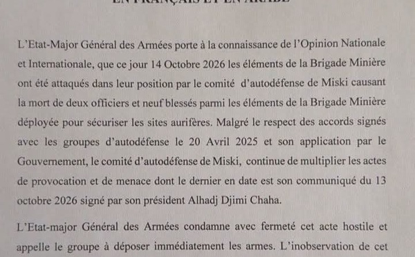 L’armée tchadienne appelle le groupe de Miski à déposer immédiatement les armes