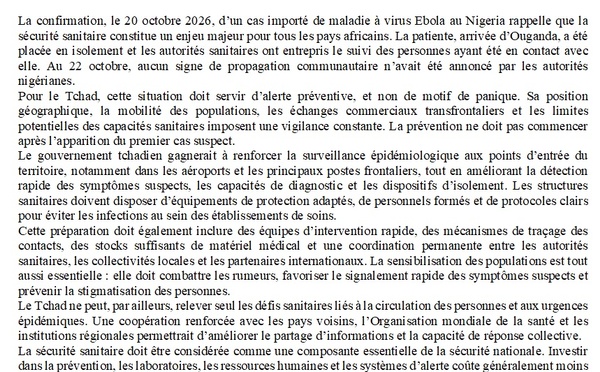 Ebola au Nigeria : le CEDPE appelle les autorités au Tchad à renforcer la sécurité sanitaire